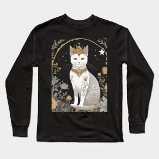 Royal Feline - Cat with Crown and Flowers Long Sleeve T-Shirt